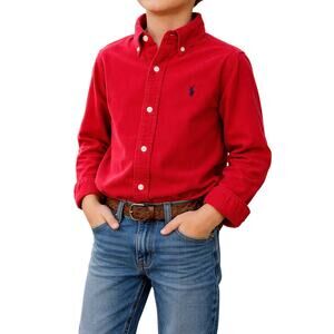 Ralph Lauren Boys Corduroy Shirt Red Button Down Size 7 Cotton